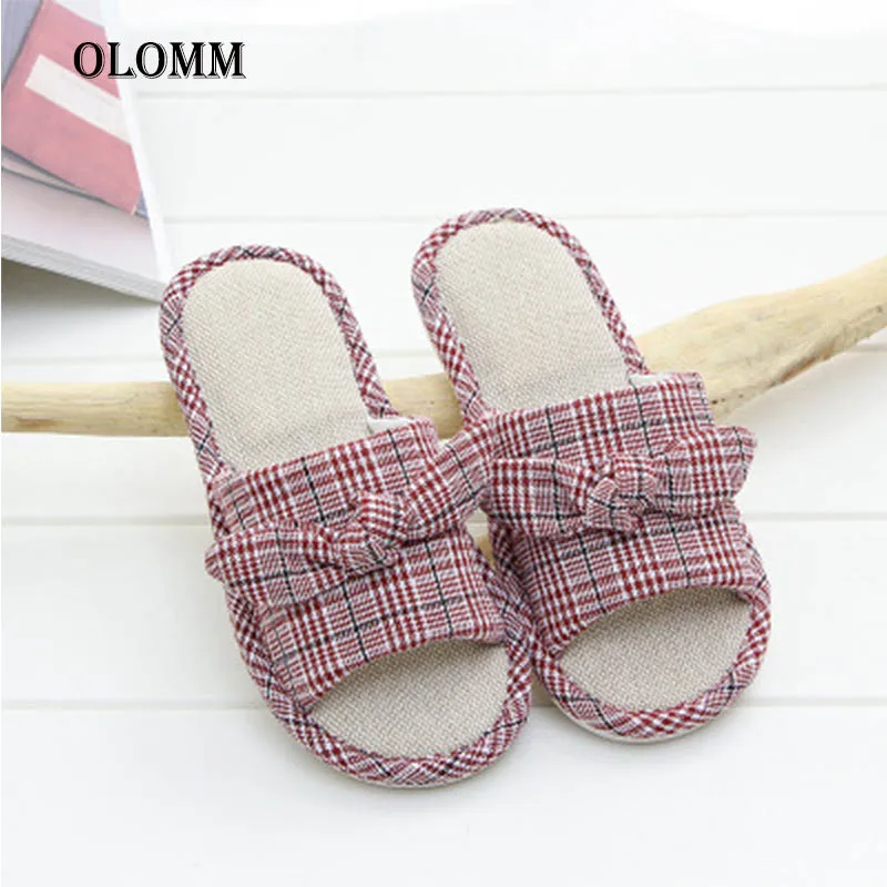 

New Linen Ladies Slippers Unisex Casual Slippers Indoor Non-slip Soft Bottom Slippers Couple Models Replica Lattice Slippers