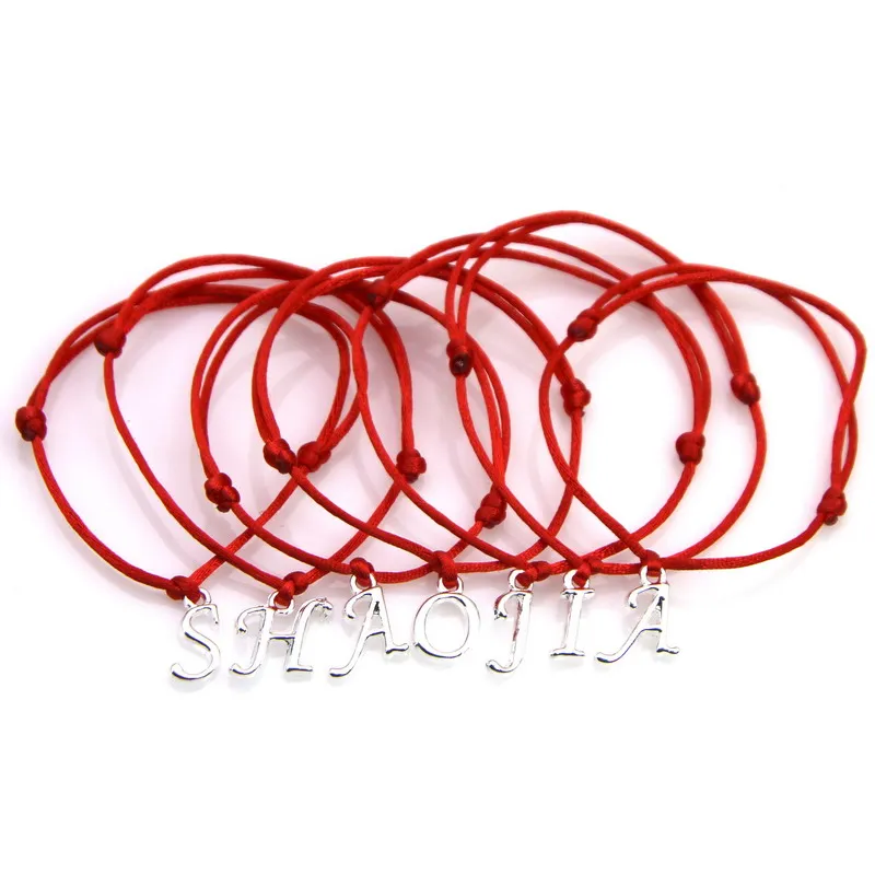 

Delicate Silver Color 26 Letters Bracelet His and Her Adjustable Red String Rope Bracelets Family Couple Friendship Male
