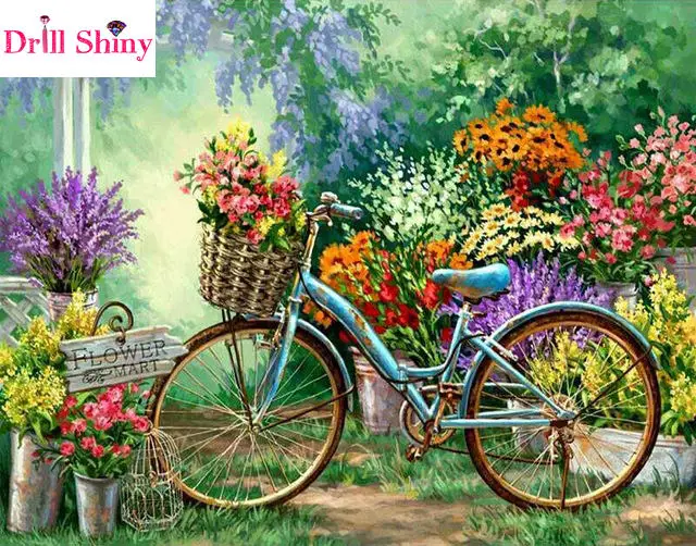 

Full Drill Diamond painting Love Flowers and bicycle cross stitch diamond embroidery mosaic pictures of the diamonds Handicraft