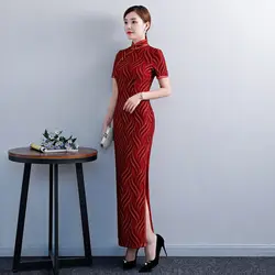 2019 пикантные Длинные Cheongsam Весна Традиционный китайский стиль платье женские воротник стойка Qipao Тонкий платья для вечеринок Vestido S-4XL