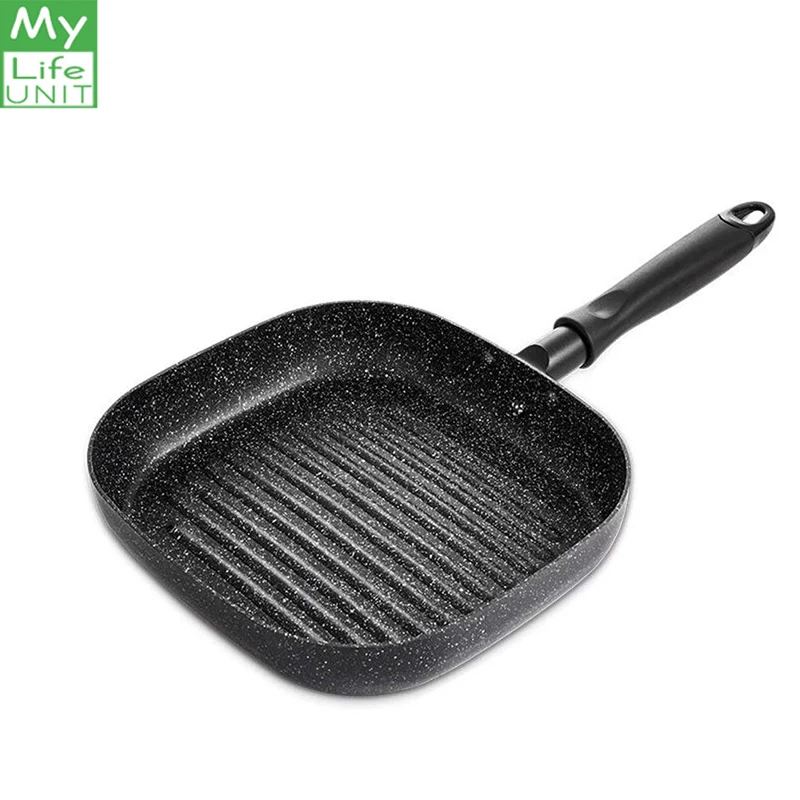 Comprar MyLifeUNIT parrilla cuadrada antiadherente de aluminio Sartenes para carne sartenes multiusos copo de nieve a rayas sin vapores sartén de 9 pulgadas