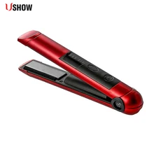Ushow беспроводные Беспроводной Профессиональный Выпрямитель для волос Flat Iron Керамика турмалин пластины для выпрямления иронов светодиодный Дисплей