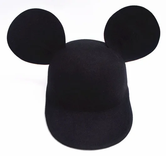 Фетровая шляпа Фибоначчи из шерсти, женская осенняя и зимняя шапка с милыми ушками Микки Мауса, модная женская шапка - Цвет: Черный