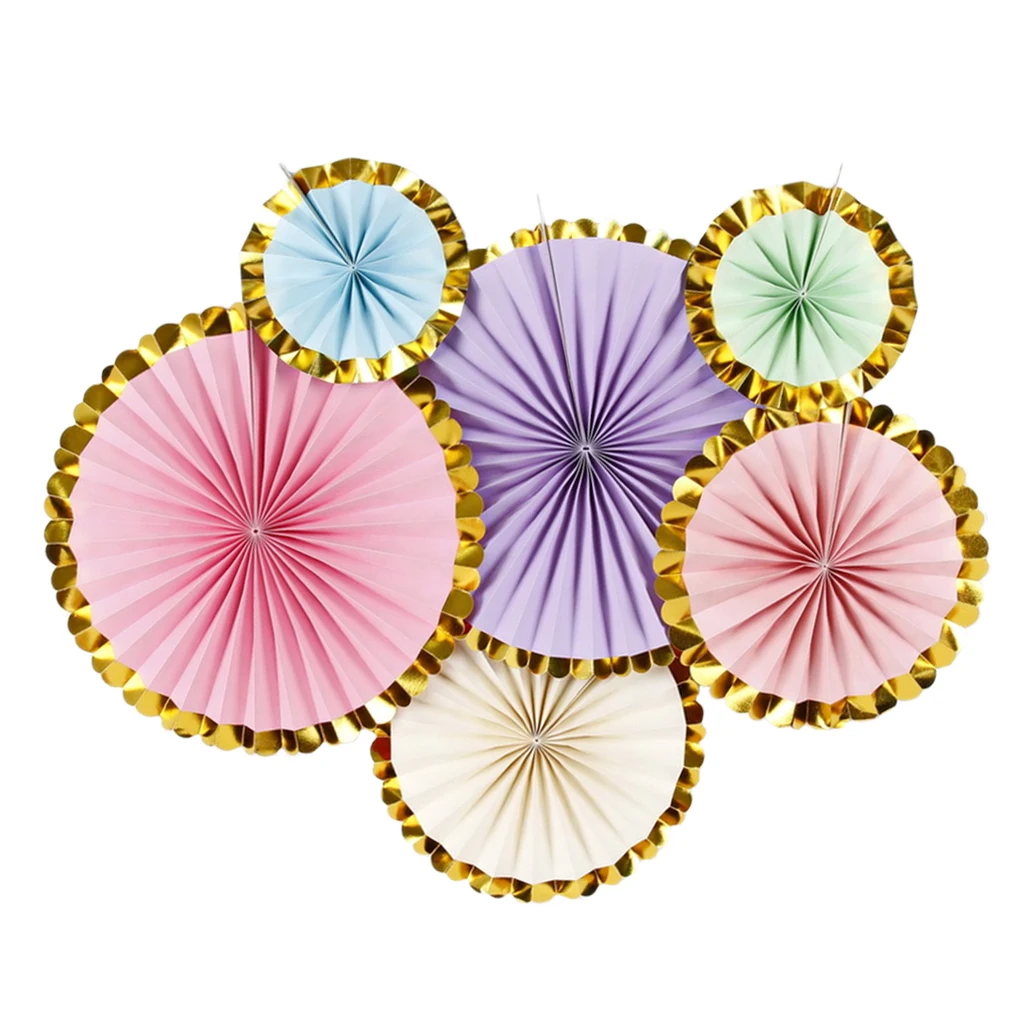 6pcs Colorful Tissue Paper Wheel Fans Rosettes Set Wall Photo Backdrop Wedding Birthday Baby Shower Party Hanging Decor