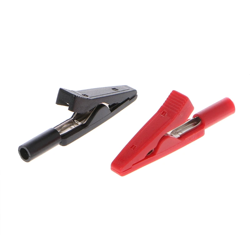 

2Pcs/set Insulated Alligator Clip 2mm Banana Female Adapter Meter Test Probe Black Red