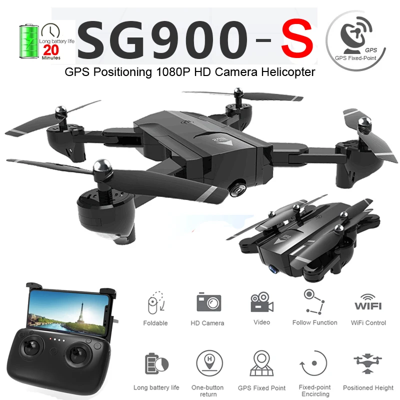 $69.09 SG900S SG900S GPS Foldable Profissional Drone with Camera 1080P HD Selfie WiFi FPV Wide Angle RC Q
