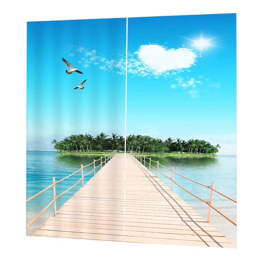 1 Pair 3D Digital Photo Print Sea Style Curtains Blackout Window Drapes Home Window Room Decor, 2 Panels/ Set, 59x65inches