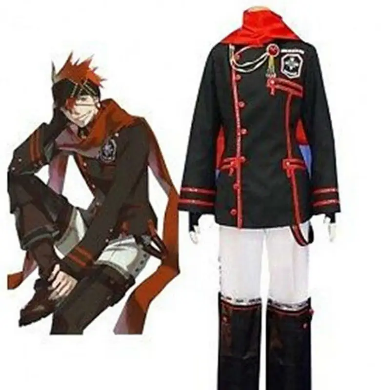 

Anime D.Gray-man Lavi Black Red Complete Cosplay Costume Fancy outfit with Scarf Custom Made Free Shipping