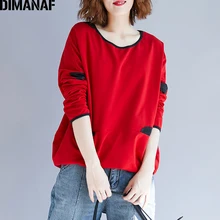 DIMANAF, женские зимние толстовки размера плюс, длинный рукав, хлопок, пуловер, топ, уплотненный, свободный, женская одежда, красный, с карманами