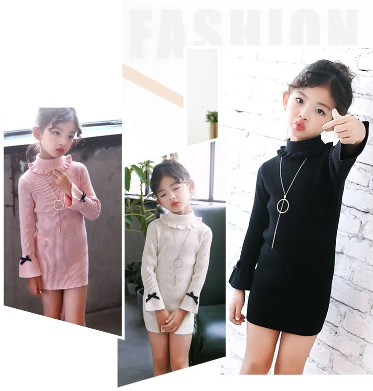 high neck knitting girls sweater dress kids clothes long sleeve knitted red black white autumn winter kids sweater knit tops  5 6 7 8 9 10 11 12 13 14 15 16 years little teenage big girls  white girls dresses  (16)