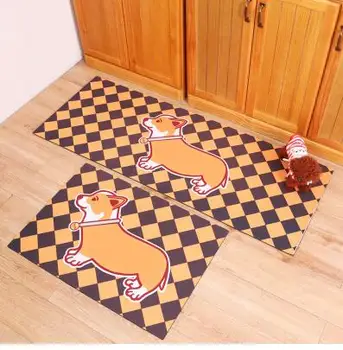 

plaid pattern printed cartoon corgi dog rug door mat anti slip carpet indoor foot pad