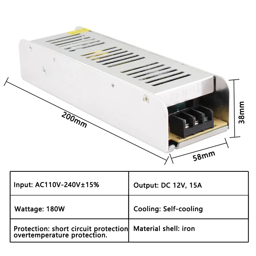 SMPS 24 12 В светодиодный импульсный источник питания AC-DC 24 В AC DC 220 В до 12 В 3A 5A 10A 15A 30A длинный источник Питания SMPS светодиодный драйвер