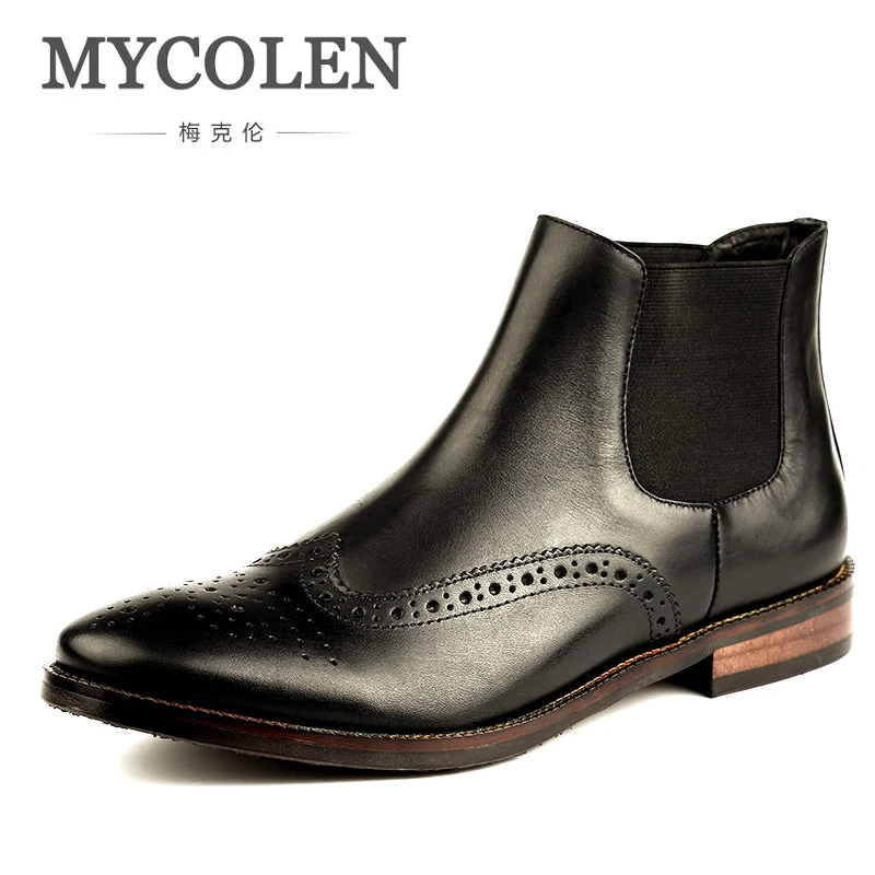 

MYCOLEN True Men Boots Fashion Brand Genuine Leather Mortorcycle Chelsea Boot Men Handmade Work Boot Vintage Style Men Boots