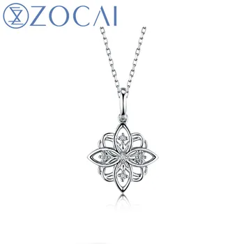 شراءقلادة ZOCAI على شكل أزهار الكرز 0.04CT 18K من الذهب الأبيض + سلسلة من الفضة الإسترليني 925 قلادة هدايا D04901