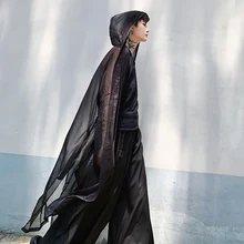 Мужской летний сетчатый сексуальный длинный плащ с капюшоном, готический винтажный пиджак, мужское прозрачное тонкое пальто, панк-плащ