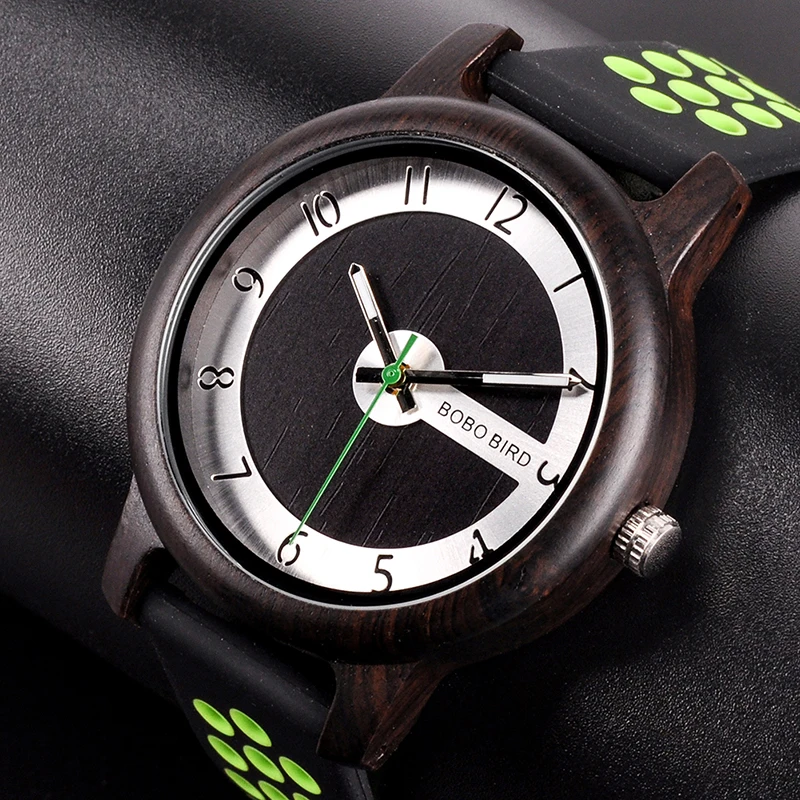 BOBO BIRD Top Brand Fashion Wood Watch Silicone Strap Women Men Timepieces reloj mujer Quartz Wristwatch As Love's Gift V-R11