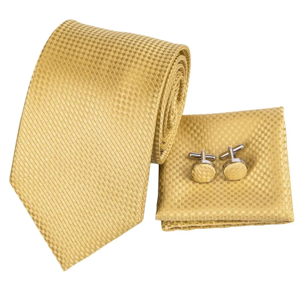 Hi-Tie мужской галстук шелковый галстук высокое качество деловые золотистые галстуки и платок запонки набор костюм Свадебная вечеринка желтый мужской галстук набор