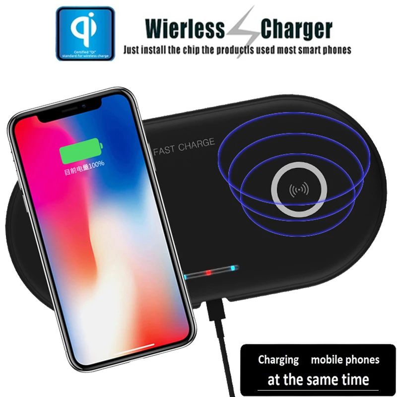 10 Вт двойное сиденье Qi Беспроводное зарядное устройство для iPhone X 8 XS Max samsung S9 S8 Note 8 Быстрая зарядка Беспроводная зарядная площадка настольное зарядное устройство