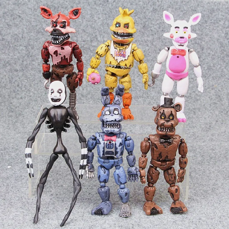 

6 pieces / set of five nights PVC action characters in Freddy 17 cm Bonnie Foxy Freddy toy 5 pieces Fazbear bear doll baby toys