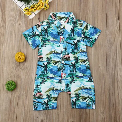 2019 Newborn Baby Boys Bodysuits Short Sleeves Hawaii Holiday Beach Sunsuits Print Button Clothes Outfits |