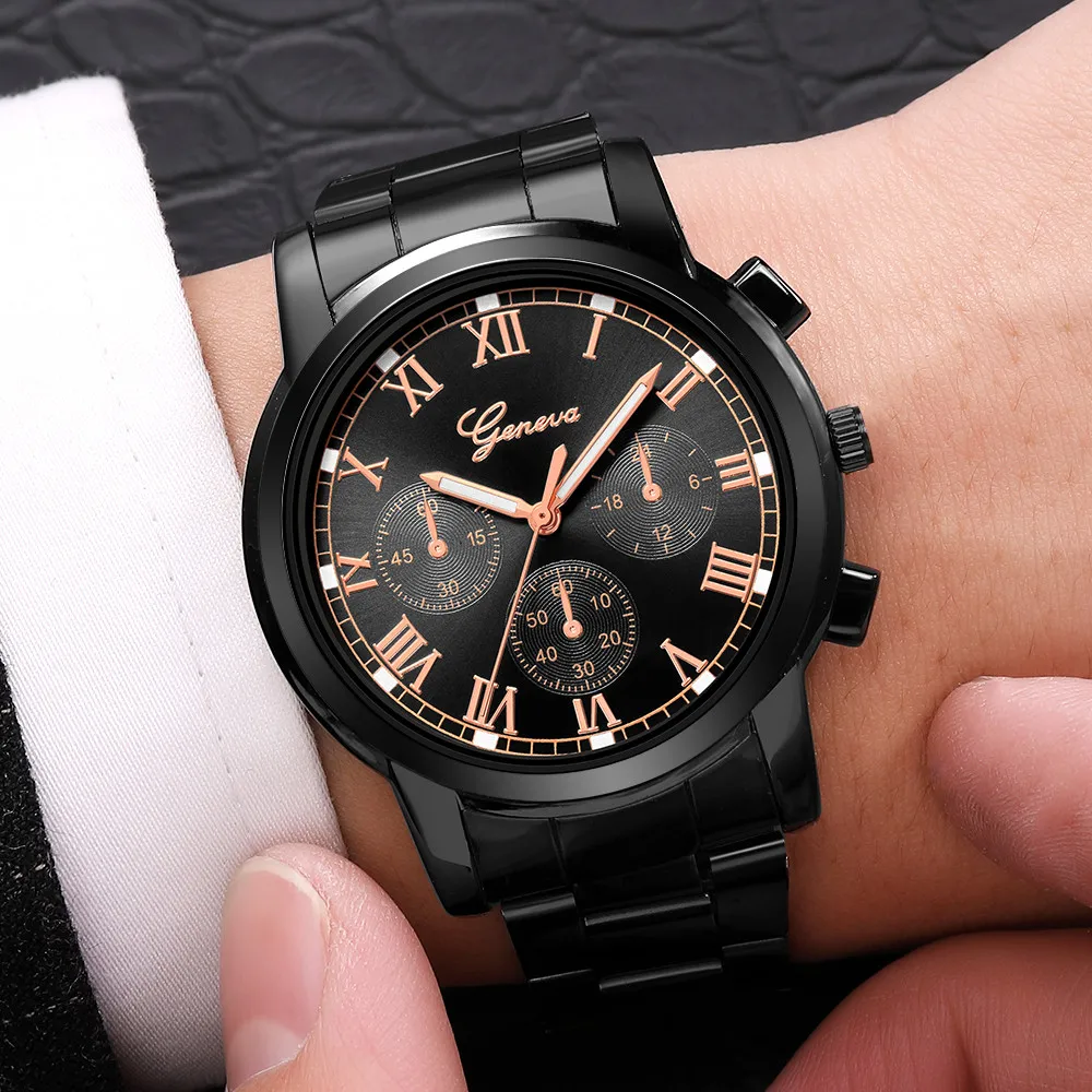 

Rose Gold High Quality Men Watch Stainless Steel Case Roman Luxury Quartz Watches Wristwatch Gift For Man Mreloj hombre F4 **