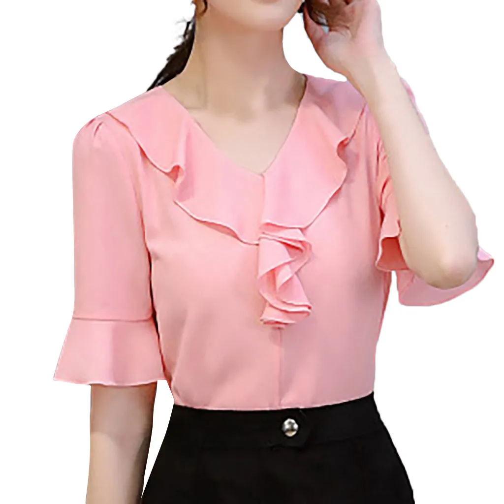 

Half Sleeve Formal Blouses Women Office Shirts Women Work Office Half-sleeve Solid Color Casual Chiffon Plus Shirt Top