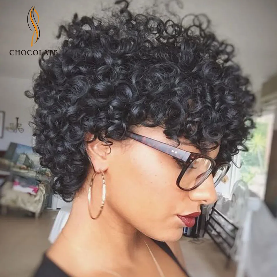 Шоколад бразильский вьющиеся натуральные волосы парик для черный Для женщин 8 дюймов Джерри Реми натуральные волосы парики 100% натуральные