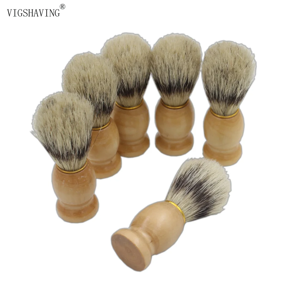 Buy 6pcs Natural Wood Color Boar Bristle Men Shaving