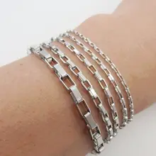Серебряный тон нержавеющей стали длинная коробка звено цепи браслет, женский браслет, милые ювелирные аксессуары