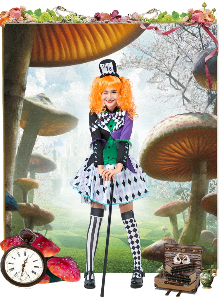 Алиса в стране чудес леди Mad Hatter сказка Алиса голубое платье Хэллоуин Косплей Костюм для женщин