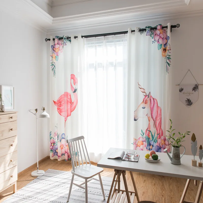 

Flamingo Digital print blackout curtains window treatment blinds finished drapes window curtains Living room bedroom 1pcs cu350