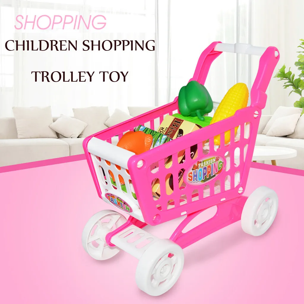 

Kids Mini Plastic Assembly Simulation Shopping Mall Supermarket Cart Trolley Toy Cart Food Pretend Play Holder Children Gift