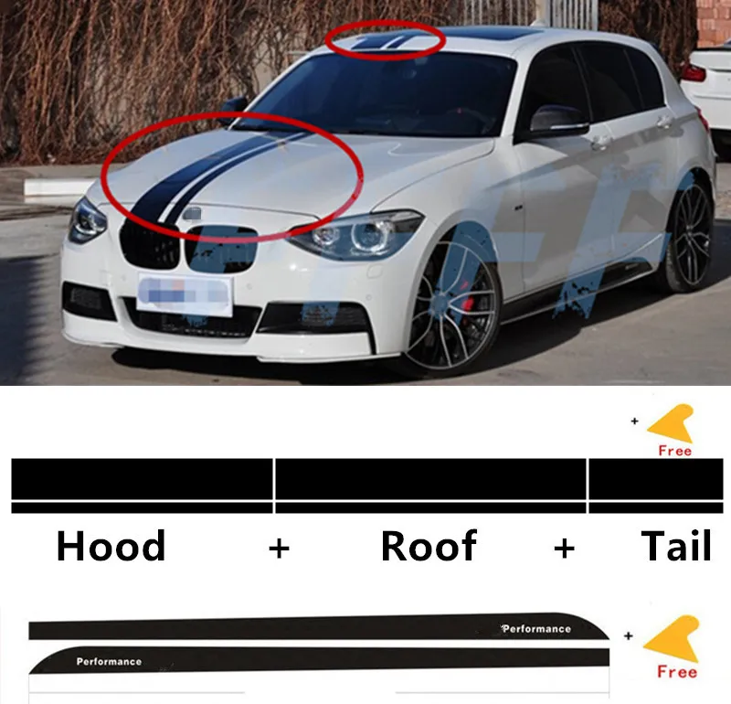 

Car Hood Roof Tail Vinyl Decorative Stickers ///performance Side Skirts decals for BMW 1 series F10 F20 F30 e90 116i 118i 328i