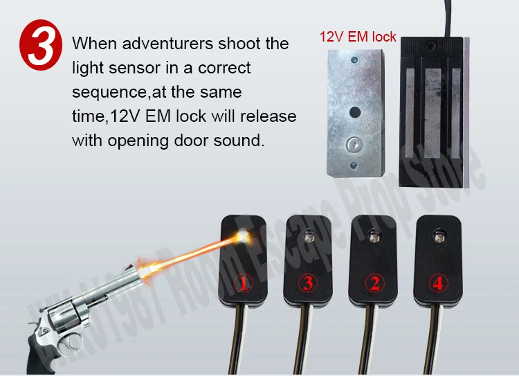 Takagism игровая Опора настоящая жизнь комната побега реквизит jxkj1987стрельба светильник датчики в правильной последовательности для запуска из комнаты