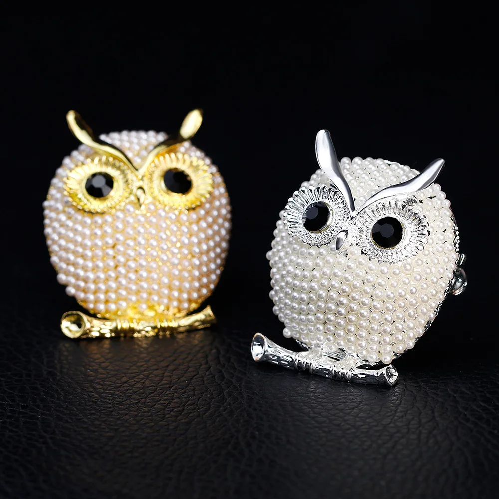 CHUKUI Simulated Pearl Brooch Animal Owl Brooches For Women Party Accessories Wedding Decoration Christmas Jewelry Brooch (1)