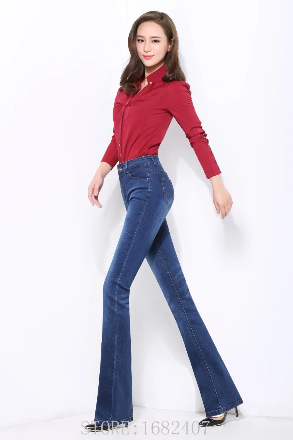 Высокое качество, женские весенне-осенние облегающие джинсы для девушек, Модные узкие брюки в деловом стиле, повседневные брюки-клеш со средней талией