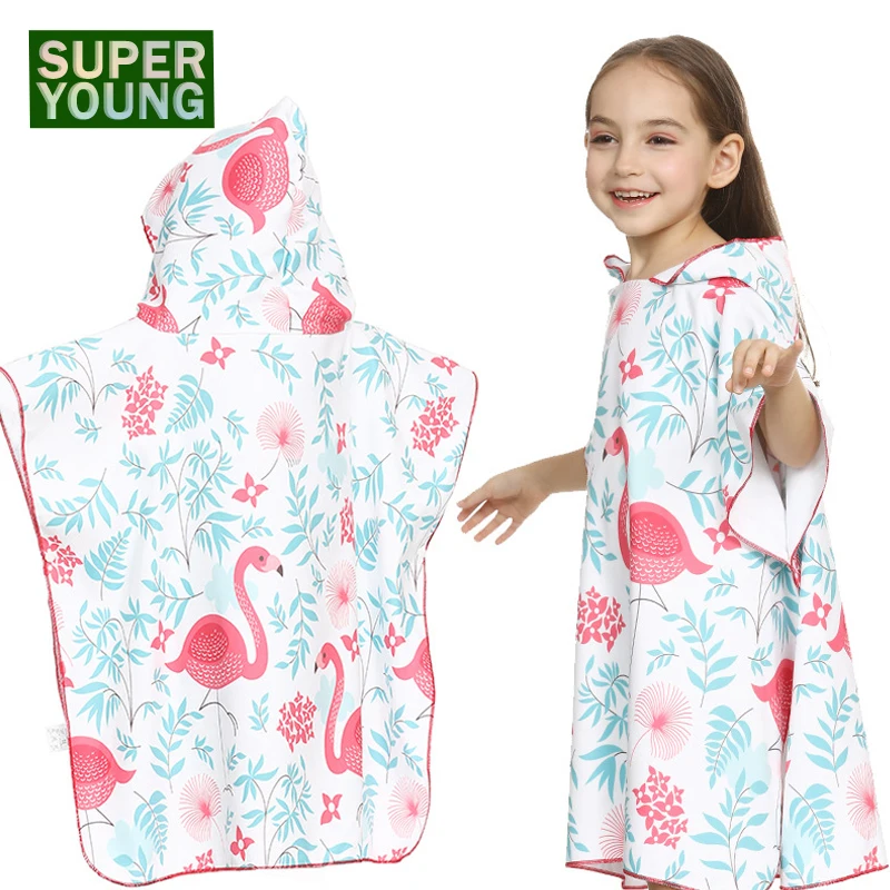 

Boys Girls Flamingo Bath Robes Kids Travel Quick Dry Towels Outdoor Sports Swimming Yoga Gym Beach Children Fitness Hooded Cloak