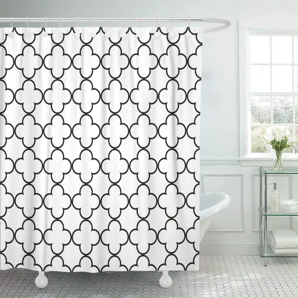 Black Medieval Vintage Geometric Quatrefoil Pattern White Modern