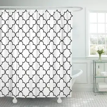 

Black Medieval Vintage Geometric Quatrefoil Pattern White Modern Moroccan Flower Waterproof Shower Curtain Curtains Extra Long