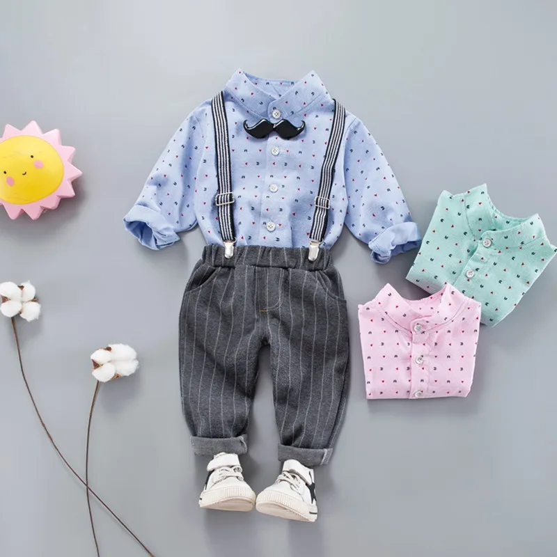 

Baby Boy Clothing Sets Gentleman Newborn Clothes Set For Boys Cotton Shirt With Bow tie+overalls Baby Suit