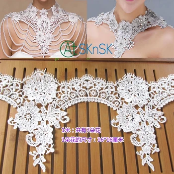 

New lace wholesale 3 yards/lot flower eyelash lace trim DIY bride wedding dress water soluble off white lace collar 16cm width