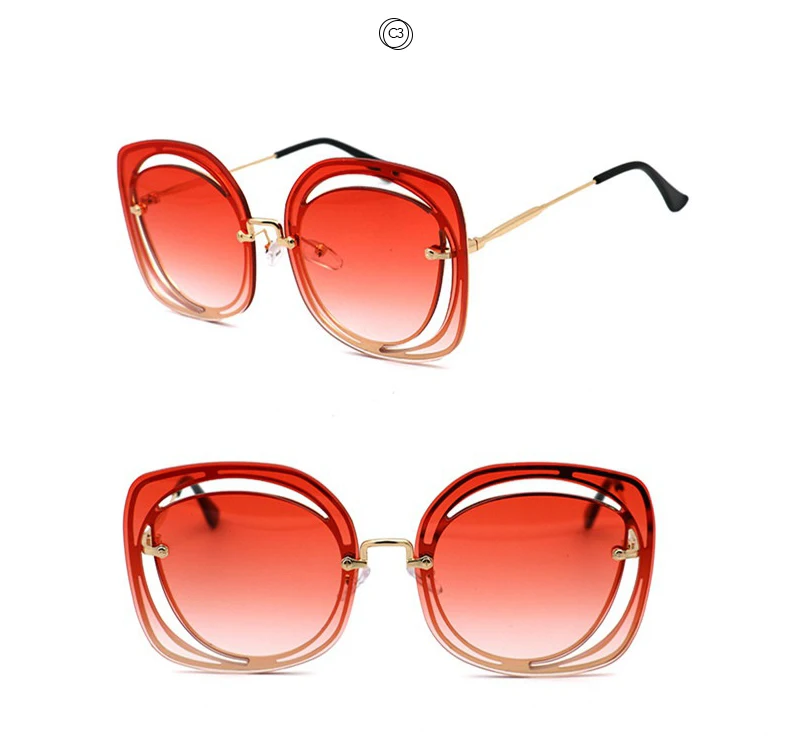 Королевские женские солнцезащитные очки без оправы, фирменный дизайн, полые Солнцезащитные очки для женщин, кошачий глаз, розовые градиентные очки UV400 SS332