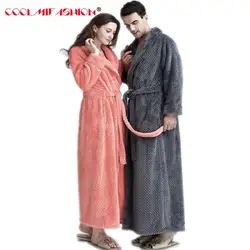 Фланелевые парные халаты с карманами однотонные цвета по щиколотку толстые Flano Robe наборы для женщин и мужчин унисекс модель красивый