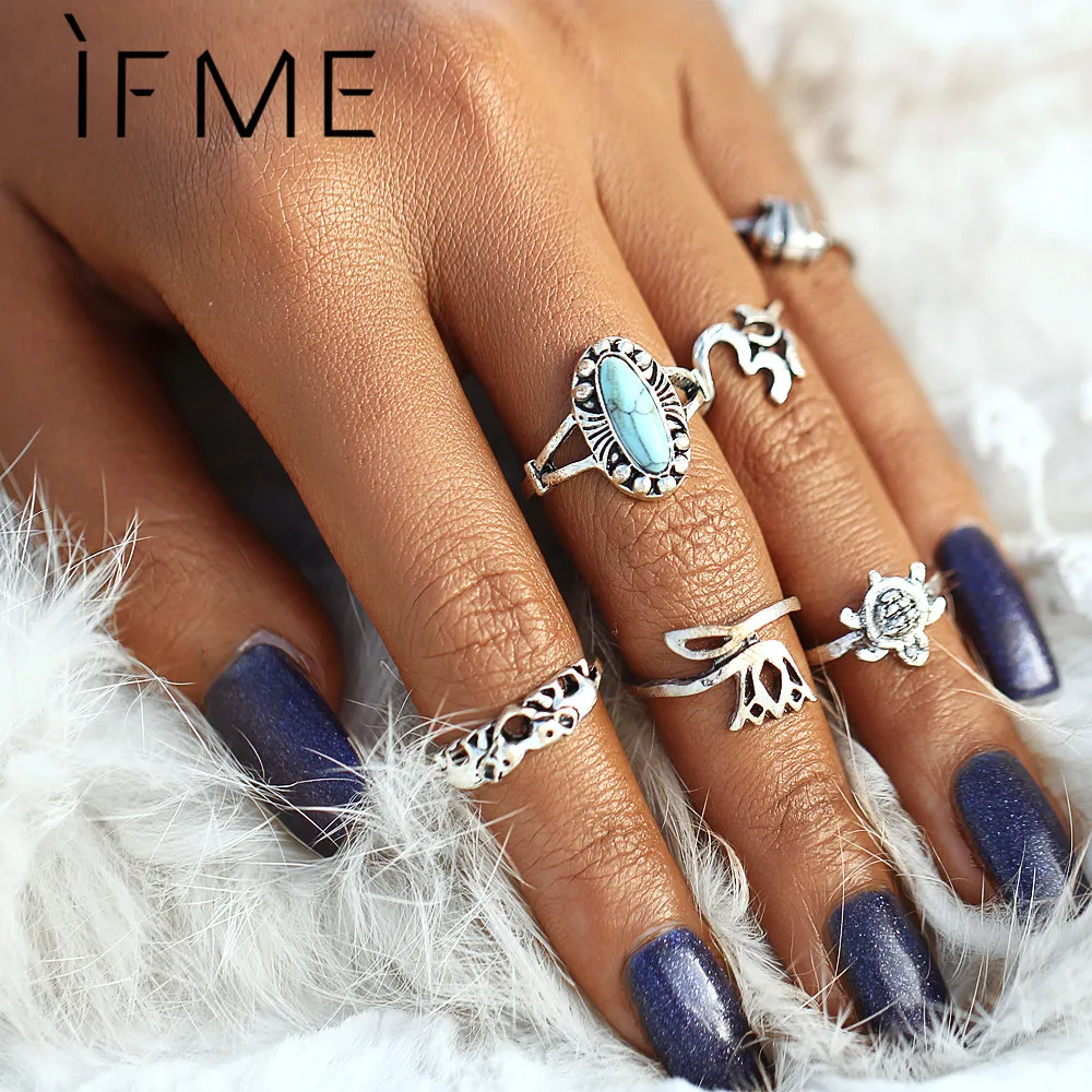 Женский комплект панк колец IF ME в виде животных с синими камнями|midi ring|midi rings for
