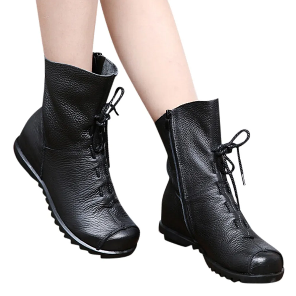 

2018 Fashion Genuine Leather women Short Boots Winter Shoes Women's Retro Leather Ankle Boots Warm Non-slip Boot Shoe For Lady