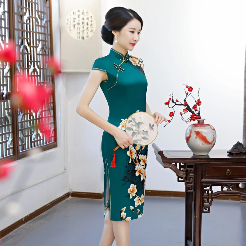 Шанхай история сезон: весна–лето Ципао китайское платье короткий рукав по колено платье Чонсам Винтаж китайское традиционное платье