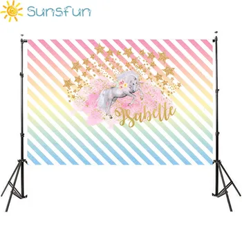 

Sunsfun 7x5ft Colorful Stripes Golden Unicorn Baby Birthday Theme Backdrop Customize Photocall Photo Studio 220x150cm