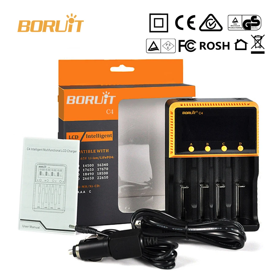 Boruit C4 4 slot Universal battery charger 18650 LCD display Charging Device Digital for AA AAA Li ion rechargeable batteries |
