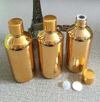 

10pcs 50ml Perfume bottle gold Glass Bottle Vials Essential Oil Bottle with screw cap plug