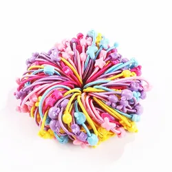AKWZMLY 100pcs/lot Flower Cartoon Elastic Hair Band Cute Headband Candy Color Kids Star Rabbit Heart Hair Accessories for Girls